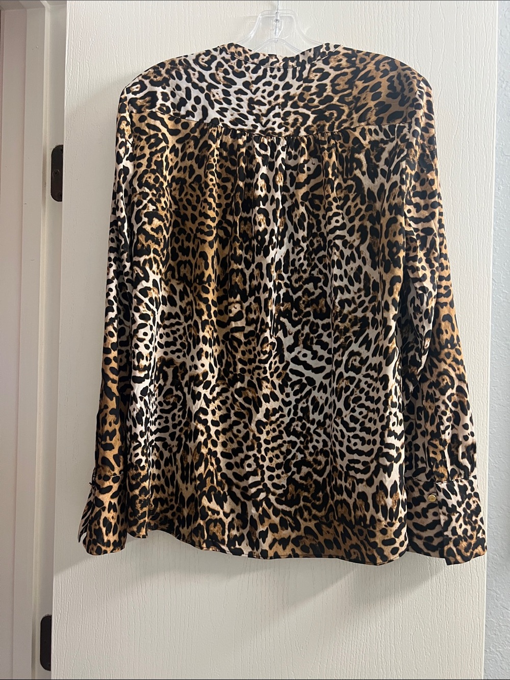 Calvin Klein Leopard Print V-Neck Long Sleeve Top - Black, Brown, Cream - Picture 3 of 3